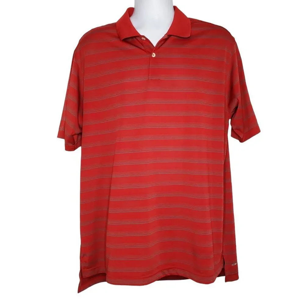 Adidas Golf Polo Shirt Climalite Short Sleeve Red Gray Stripes Mens Size Large
